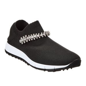 Jimmy Choo Verona Black/Crystal Slip-On Sneakers with Rhinestone Accent